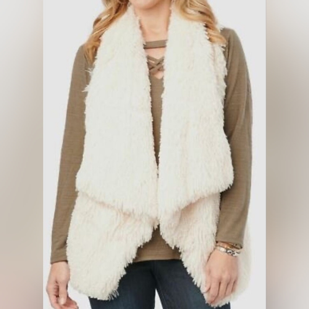 NWT Democracy Teddy Sherpa Vest Large Ivory Cream Faux Fur Vest